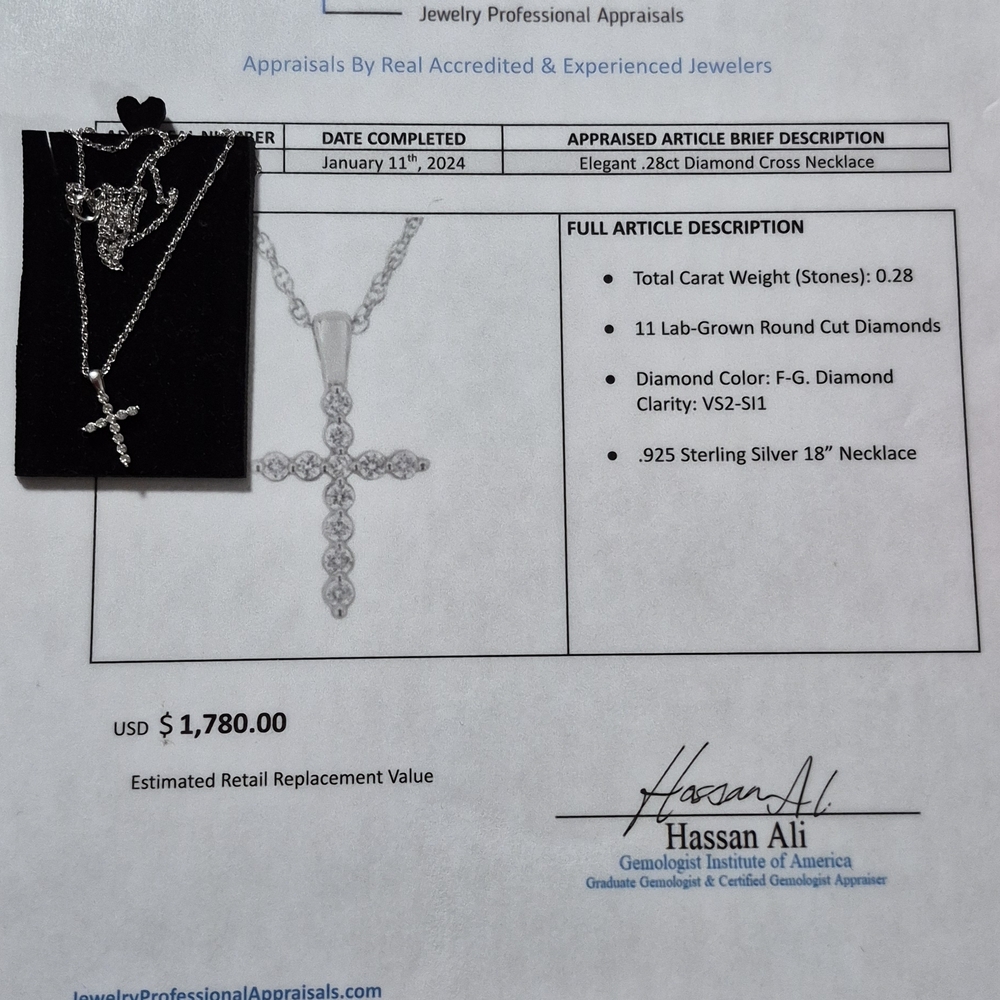Elegant Silver Diamond Cross Necklace
